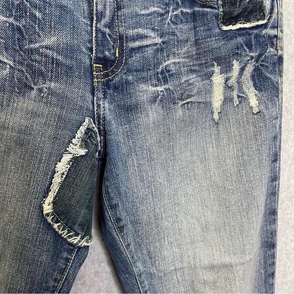 Bebe Y2K Patchwork Rolled Hem Heavy Stitching Cropped Capri Jeans - Picture 3 of 6